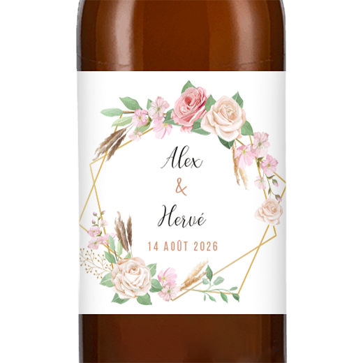 Visuel bouteille mariage coeur fleuri